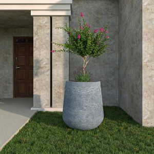 LeisureMod Orchid Fiberstone and Clay Planter Decorative Round Plant Pot with Drainage Holes - 1 of 4