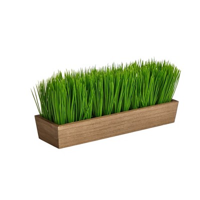 12'' Green Plastic Grass Arrangement in Brown Planter