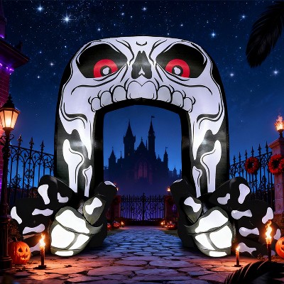 Joyfy 8 FT Tall Halloween Inflatable Outdoor Decoration, Giant Skeleton with Hands Grabbing Archway Inflatable for Halloween Yard Garden Lawn Decor