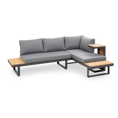 Samara Gray Aluminum and Teak 2-Piece Outdoor Sectional Set