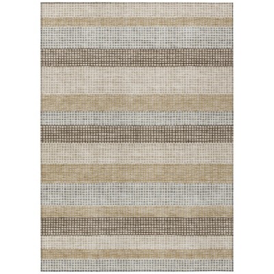 Beige And Ivory Striped Washable Indoor Outdoor Area Rug