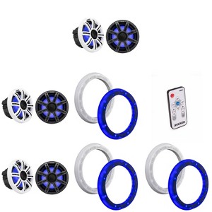 Kicker (3 Pair) 51MSC84 8" LED Premium Marine Speakers & 51KLSR88 - 8.8-Inch to 8-Inch LED Adapter Rings & LED Remote Bundle - 1 of 4