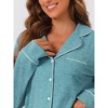 cheibear Women's Chest Pocket Long Sleeve Button Down Top with Pants Pajama Sets - 4 of 4