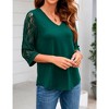 Womens 3/4 Sleeve Patchwork Lace Sleeve Tops Casual Spring Summer Elegant Soild Blouses - 3 of 4