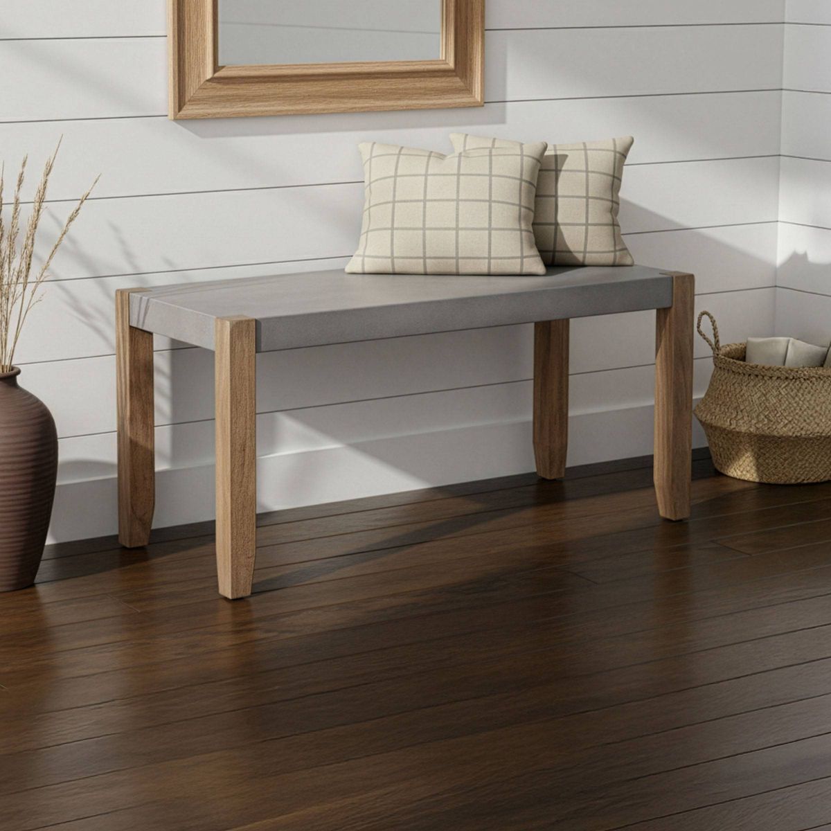 40" Davenport Faux Concrete and Wood Storage Bench Light Amber - Alaterre Furniture - thumbnail 8