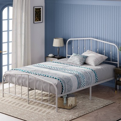 Twin White Metal Platform Bed Frame with Headboard