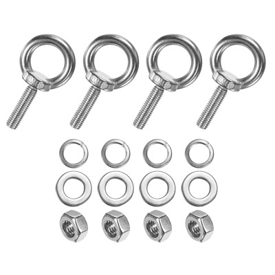 Unique Bargains Stainless Steel Durable Rust-Resistant Eyebolts with Nuts Washers Male Screw for Fastening 10 Pcs