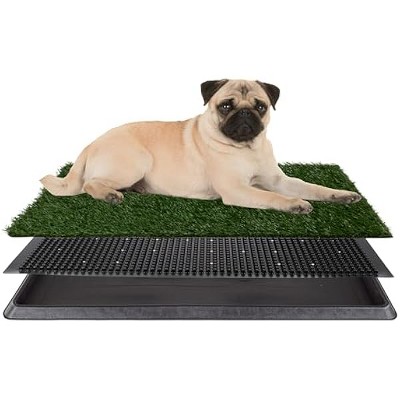 Artificial Grass Puppy Pee Pad for Dogs and Small Pets - 16x20 Reusable 3-Layer Training Potty Pad with Tray - Dog Housebreaking Supplies by PETMAKER