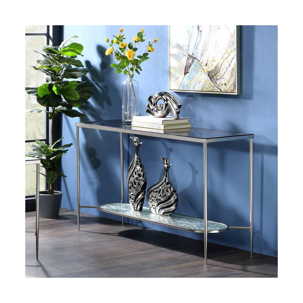 Acme Furniture Adelrik Console Glass Table Chrome Finish - thumbnail 2