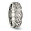 Black Bow Jewelry 7mm Titanium Brushed Diagonal Grooved Ridged Edge Standard Fit Band - 4 of 4