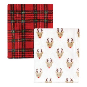 Hudson Baby Unisex Baby Silky Plush and Coral Fleece Blanket, Rudolph, 30x36 inches - 1 of 4