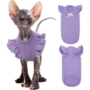 Sphynx Hairless Cats Shirt Pullover Kitten Clothes with Cute Flounced Sleeves, Sphynx Outfit Vest, Breathable Cat Wear Sweater Jumpsuit - 1 of 4