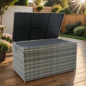 Nestfair 200gal Wicker Outdoor Patio Deck Box Storage Box with Lid Gray - 1 of 4