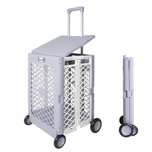 55L Foldable Outdoor Serving Carts with Wheels, Portable Updated Utility Tools with Lid Rolling Crate - The Pop Home - 1 of 4