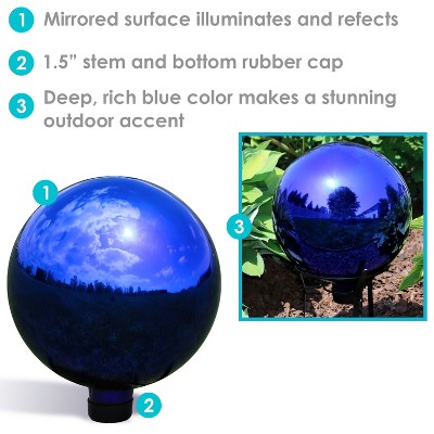 Blue Mirrored Glass Garden Gazing Globe Ball, 10-Inch Diameter