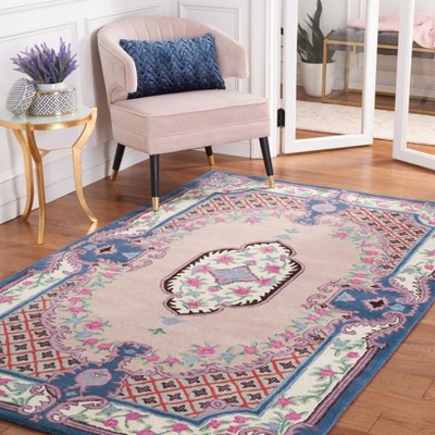 Luxembourg Ivory and Pink Floral Handmade Wool Area Rug 5' x 8'