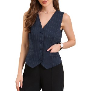 INSPIRE CHIC Women's Striped V Neck Sleeveless Button Down Fully Lined Dressy Blazer Vest with Pockets - 1 of 4