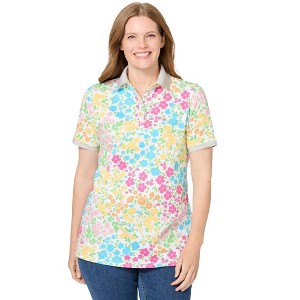 Woman Within Women's Plus Size Perfect Printed Short-Sleeve Polo Shirt - 1 of 4