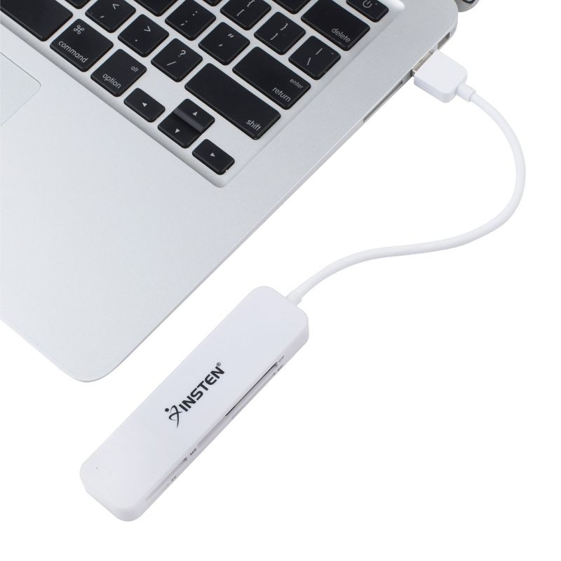 Insten 4 Slot Card Reader with Storage Pouch Compatible with USB 3.0, Reads/Writes SD, CF, MS, and microSD Memory Cards (White), 2 of 6