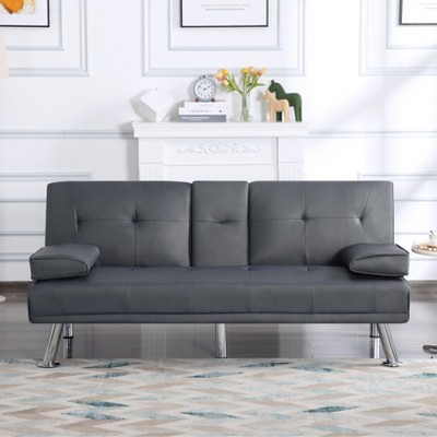 DOMETOUR 66.1" Futon Sleeper Sofa Bed for Living Room, PU Leather Adjustable Backrest Convertible Sofa