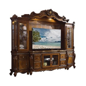 Picardy 115" Tv Entertainment Centers Honey Oak - Acme Furniture: Elegant Queen Anne Legs, Beveled Glass Doors, Touch Lighting - 1 of 4