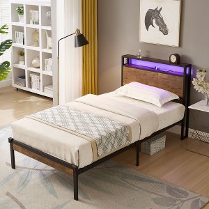 PAGED Metal Platform Bed Frame with Wooden Headboard & Footboard, Practical Storage & Easy Assembly for Family Bedrooms, Adults & Teens - 1 of 4