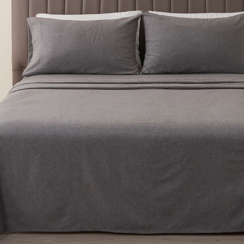 Cotton Blend Heathered Solid Flannel Sheet Set - Great Bay Home, 1 of 7
