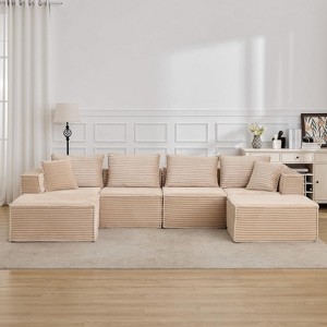 107"/ 137" Modular Sectional Cloud Couch,Deep Seat Boneless Couch,Convertible Comfy Floor Sofas with Ottomans and Memory Foam - 1 of 4