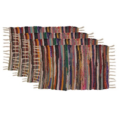 Multi-Colored Chindi Fabric Oblong Placemats, Set of 4