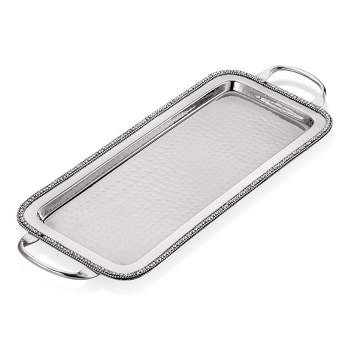 Classic Touch 20"x7.5"  Stainless Steel Handled Serving Tray with Diamonds