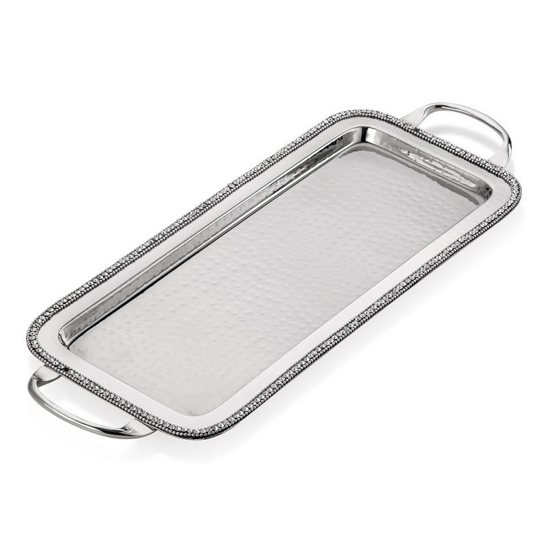 Classic Touch 20"x7.5"  Stainless Steel Handled Serving Tray with Diamonds, 1 of 4