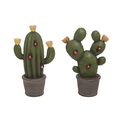 Transpac Resin Solar Cactus Set of 2 Home Decorations Spring