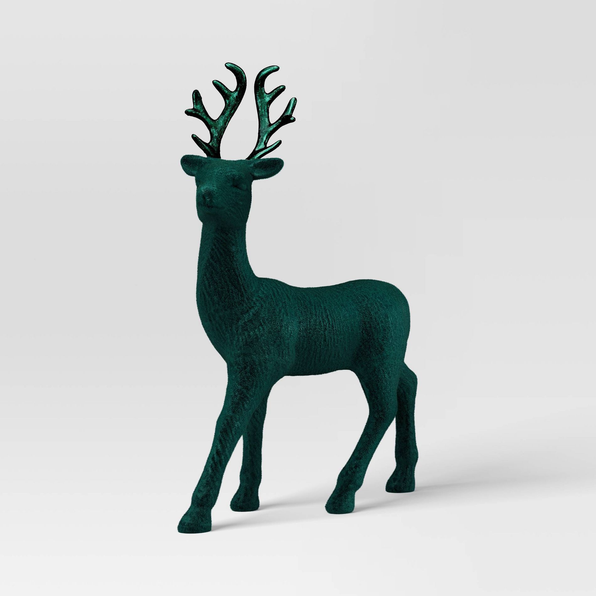 12" Christmas Flocked Standing Deer Decor Green - Wondershop™