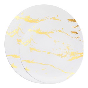 Smarty Had A Party White w/ Gold Marble Stroke Round Plastic Dinnerware Set - 40 Sets - 1 of 4