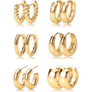 14k Gold Plated Hoop Earring Set | Hypoallergenic Christmas Gift for Women - 1 of 4