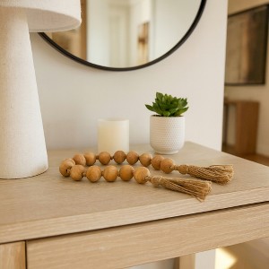 Sagebrook Home Wooden Bead Garland - Contemporary Rustic Natural Brown Mango Wood Home Decor Beaded Accent - 1 of 4