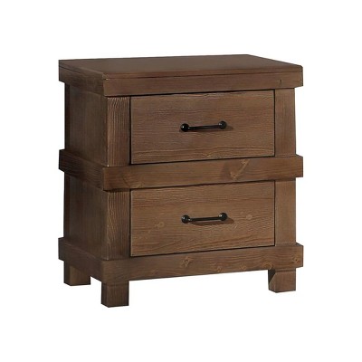Antique Oak Two Drawer Nightstand with Metal Handles