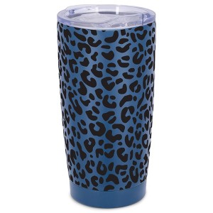 Elanze Designs 20 oz Stainless Steel On the Go Insulated Travel Tumbler With Push Top Lid, Black Cheetah Leopard Print Blue - 1 of 4