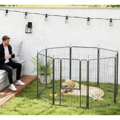 39" Exercise Pen, 8-Panel Heavy Duty Metal Dog Playpen Fence for Medium & Large Dogs, Portable Pet Exercise Barrier, Black - Nertpow