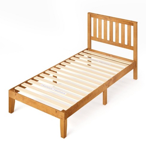 Natural wood platform bed deals with headboard