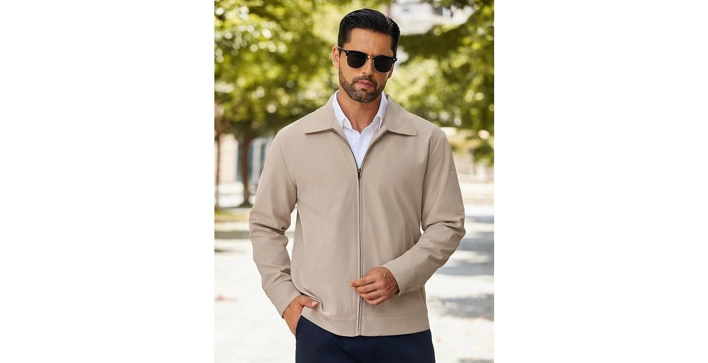 Мужская куртка COOFANDY Lightweight Zip Up Jacket Eisenhower Work Office Jackets Casual Golf Outwear Khaki, цвет: Хаки — фото 2