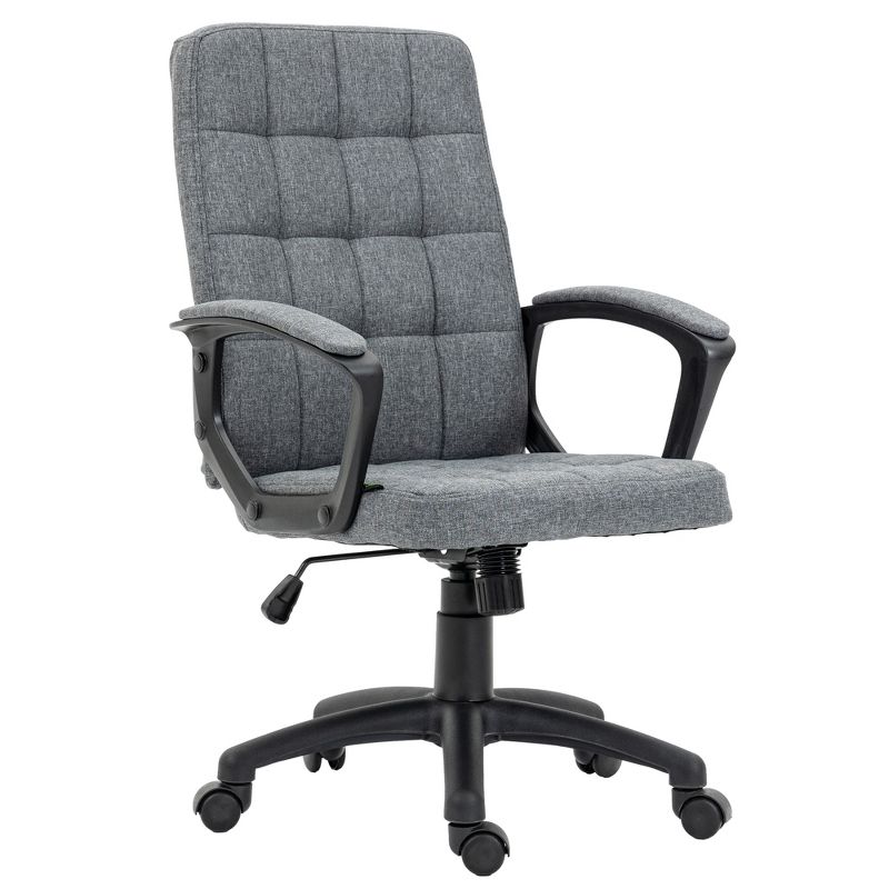 Vinsetto Mid Back Office Chair with Adjustable Height, Wheels, Arms, Comfy Computer Chair, 1 of 7