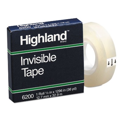 Highland Invisible Permanent Mending Tape 1/2" x 1296" 1" Core Clear 6200121296