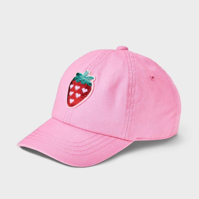 Girls&#39; Baseball Hat with Sequin Strawberry - Cat &#38; Jack&#8482; Pink, 1 of 7