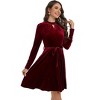 BLUEMING Womens Velvet Cocktail Dress Vintage Long Sleeve Babydoll V Neck A Line Wedding Guest Mini Dress - 2 of 4