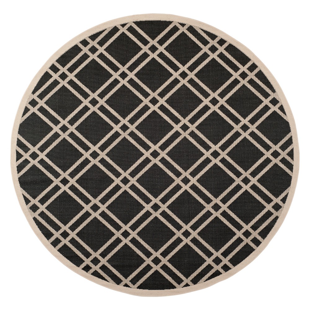 7'10in Round Karwina Patio Rug Black/Beige - Safavieh