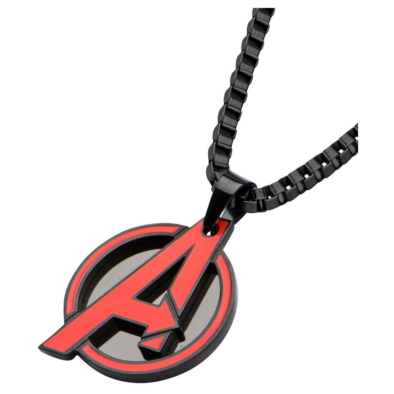 Men&#39;s Marvel The Avengers Logo Stainless Steel Pendant with Chain - Black (24&#34;), 3 of 4