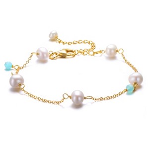 Guili 14K Gold Plated Dainty Pearl Chain Bracelet for Women - Elegant, Minimalist Jewelry Accessory Perfect for Everyday Wear or Special Occasions - 1 of 3