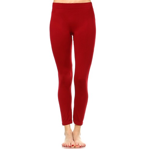 Women's Slim Fit Solid Leggings Burgundy One Size Fits Most - White ...