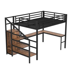 TopComfy Beds Queen Size Loft Bed with L shaped Desk Loft Bed with Wardrobe and Adjustable Shelf High Loft Bed for Kids, Brown, 62.99"*68.9"*179.46" - 1 of 4